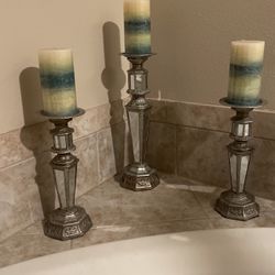 3 Mirrored Candle Holders 