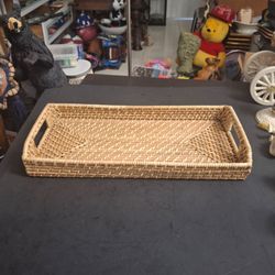 Handmade Rattan Serving Tray, Large Rectangle With Sturdy Integrated Handles-Natural Material Great For Fruits & Desserts