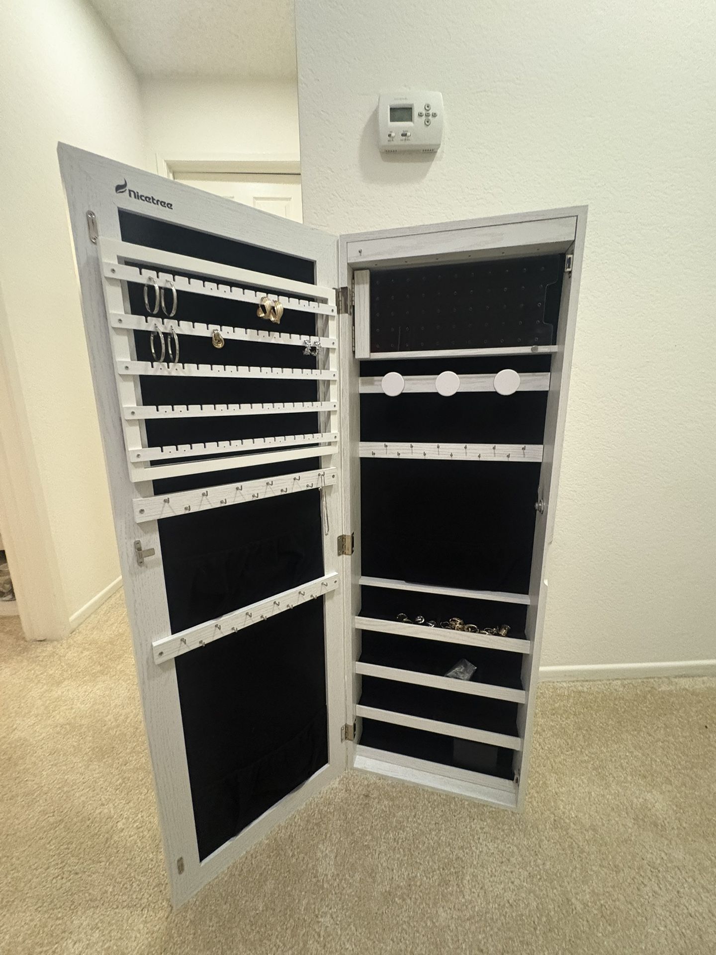 Wall Door Mounted Mirrored Jewelry Cabinet