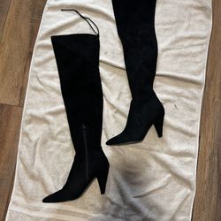 Black Suede Stiletto Boots, Size 9M