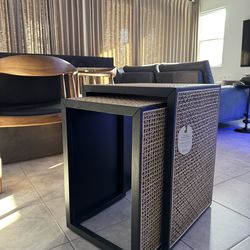 Modern Cane Accent Side Tables / Storage Cubes – Set of 2