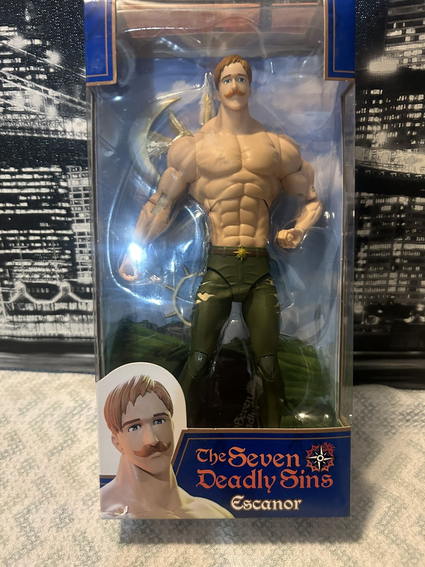 The product is a McFarlane Toys action figure of Escanor from the anime series The Seven Deadly Sins