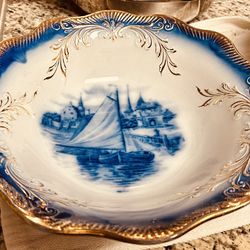 Antique Limoges China Flow Blue Serving Bowl
