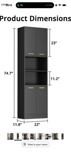 Tall Black Storage Cabinet with Doors