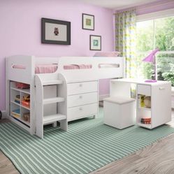 5pc Twin Size Loft Bed- White 