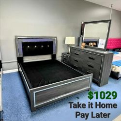 LODANNA GRAY LED PANEL BEDROOM SET