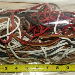 Strips Leather Lacing Cord Strings Ties Lot Almost 1 Lb. Vintage New Multi Size Multi Color Crafts