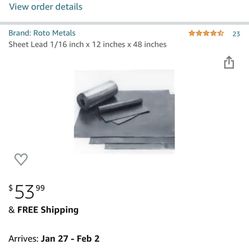 Sheet lead 1/16” 12”by 48” never used asking 30 in n Lakeland