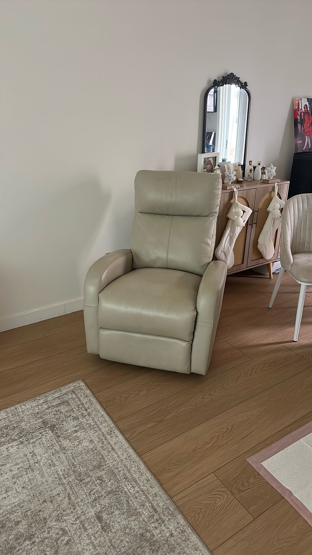 Beige Leather Swivel Recliner Rocking Chair