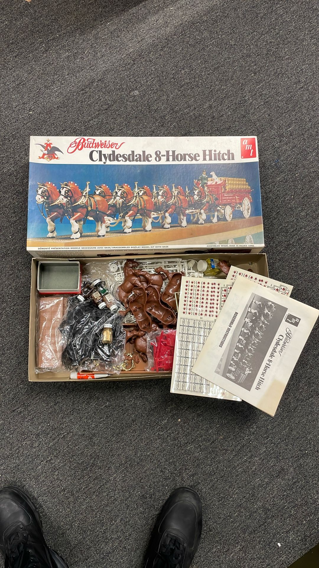 Vintage Bud Budweiser Clydesdale 8 Horse Hitch Toy Model Amt Beer Delivery 7702 Busch Box Sign