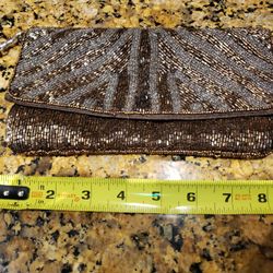 Brown Beaded Wristlet