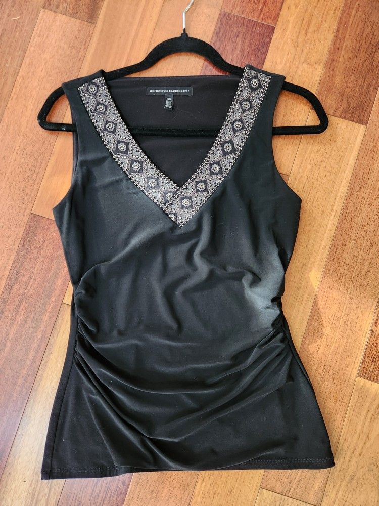 White And Black womens sleeveless top, black color, Size XS