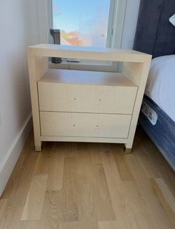 Pair - Brand new just opened Worlds Away Hancock modern classic natural grass cloth side table