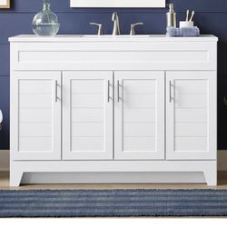 STYLE SELECTIONS Kirkman 48-in True White Single Sink Bathroom Vanity with White Cultured Marble Top