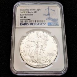 2022-W Burnished American Eagle 1oz pure .999 silver PCGS graded MS70 $1 coin
