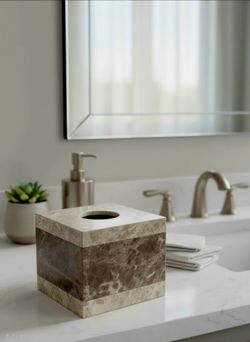 Natural Beige & Brown Marble Marfil Tissue Box .Heavy