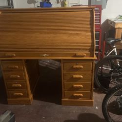 Roll Top Desk Wood - 54 ‘ X 34’ Deluxe Executive Rolltop Desk Burnished Walnut Stain for Home Office Secretary Organizer Roll Hutch Top Easy As