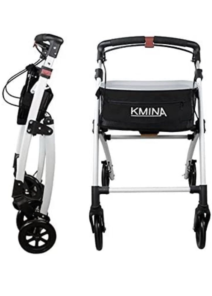 KMINA PRO - Lightweight Rollator Walker, Folding Rollators for Seniors with Balance Problems, Rollator Walkers for Seniors Heavy Duty, 4 Wheel Walker,