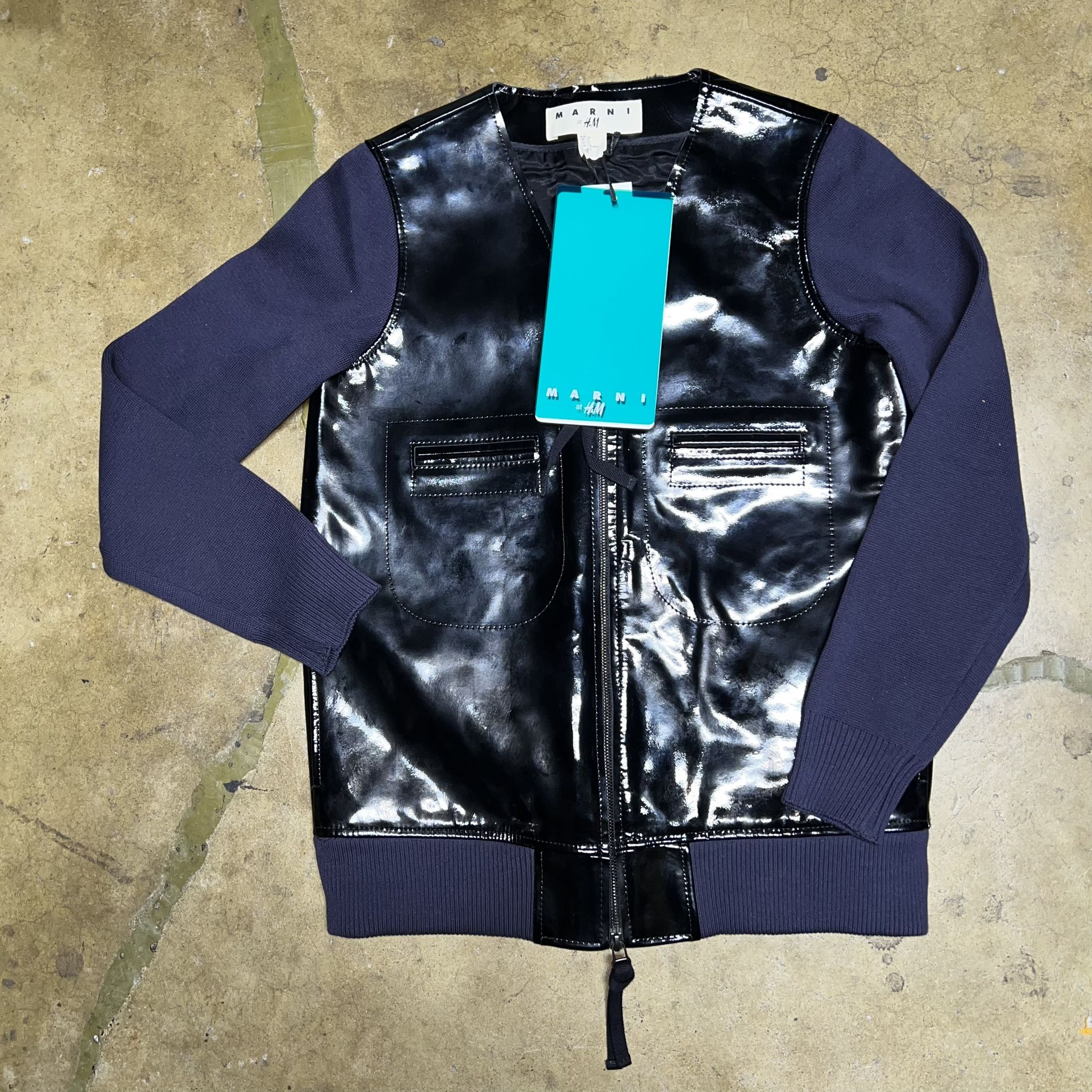 Marni x H&M Patent Leather Zip Up Jacket Womens US 6 Black