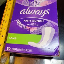 NEW Always Xtra Protection Daily Liners Long Unscented, 50 Count. 