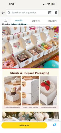 VGOODALL 60 Mini Bakery Boxes, 4x4x2.5 Inches with Window, Pie & Pastry Boxes for Cupcakes & Desserts