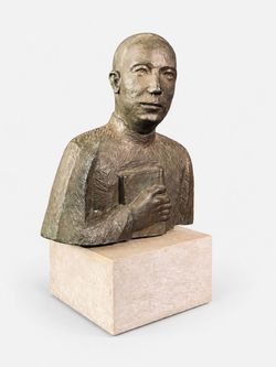 Patinated Bronze Scholar Bust on Marble Pedestal, c.1940's - Delivery Available