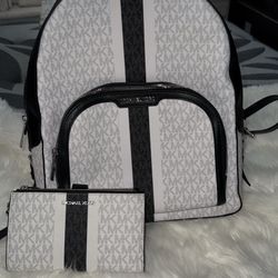 Michael Kors Jaycee Double Zipper Backpack AND Double Zipper Wristlet 