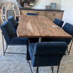 Brand New Set Of 6 Solid Handcrafted All Welded  Dining Chair And Live Edge Table 79”/38