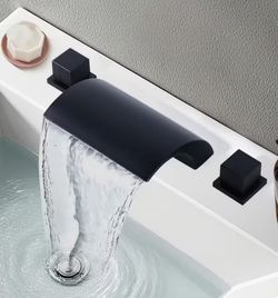 Double-Handle Tub Deck Mount Roman Tub Faucet Waterfall Bathtub Filler in Matte Black F8