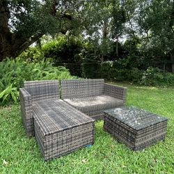 Outdoor Sectional Sofa And Glass Top Coffee Table Set