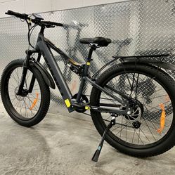 Electric Endurance Mountain E-Bike, 27.5x3.0 All Terrain Tire, 28mph, Thumb Throttle + Pedal assist  + Rear Rack 