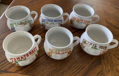 Vintage Soup Mugs With Recipes
