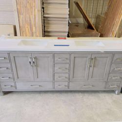 84” Beautiful Bathroom Vanity in Gray, double sink, soft close solid wood. $1299 