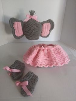 Crochet baby girl elephant set