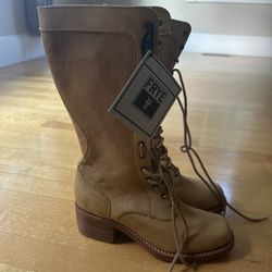 FRYE CAMPUS LACE UP BANANA LEATHER BOOTS
