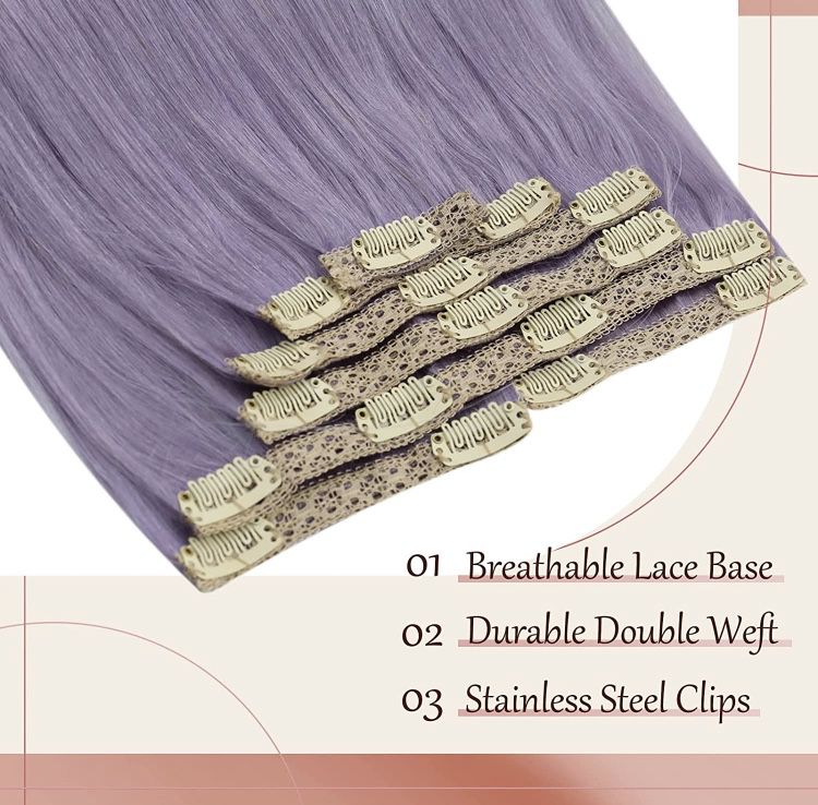 Purple Clip in natural Human Hair Extensions 7pcs 120g 20inch
