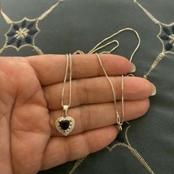 Real 925 sterling silver Blue Sapphire Heart Pendant Necklace 