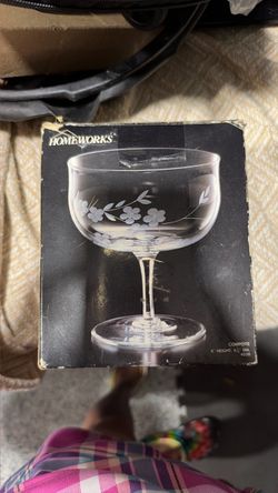 Homeworks Crystal Compote Glass with Floral Etching