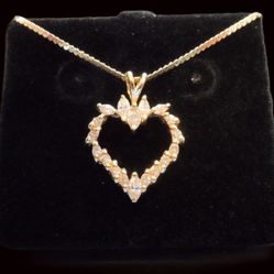14K GOLD 1CT DIAMOND LADIES HEART PENDANT WITH CHAIN