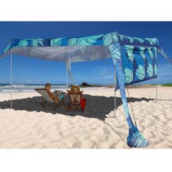 Open Box Beach Canopy Tent Shade with Sidewalls 10x10FT, 6.6FT Tall, UPF50+ Sun Shelter, Windproof & Water Resistant, Includes Guylines Sand Shovel St