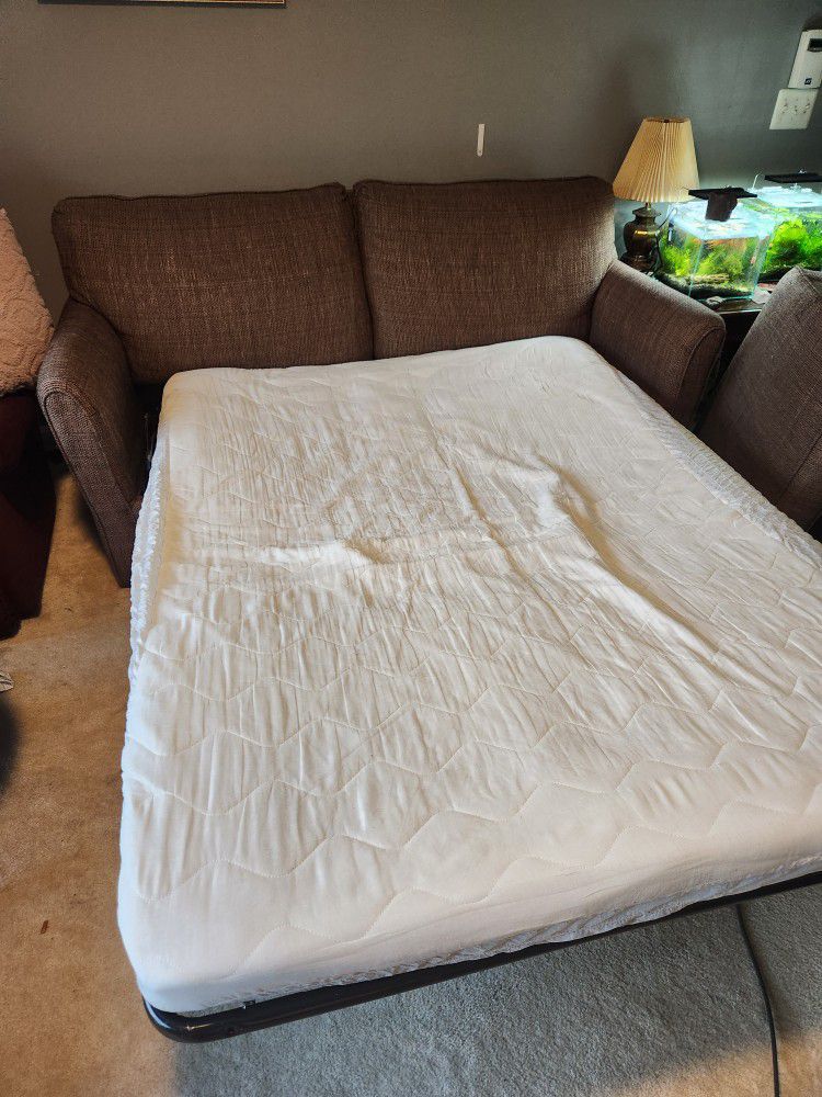 Brown Love Seat And Fold-out Bed/mattress