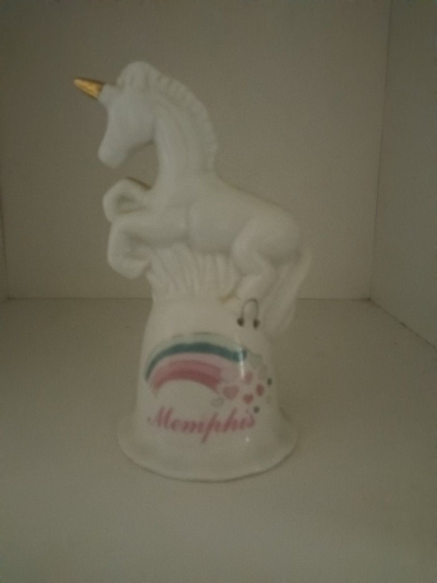 Unicorn Porcelain Vintage Bell With Memphis Rainbow & Hearts Fantasy Scotty