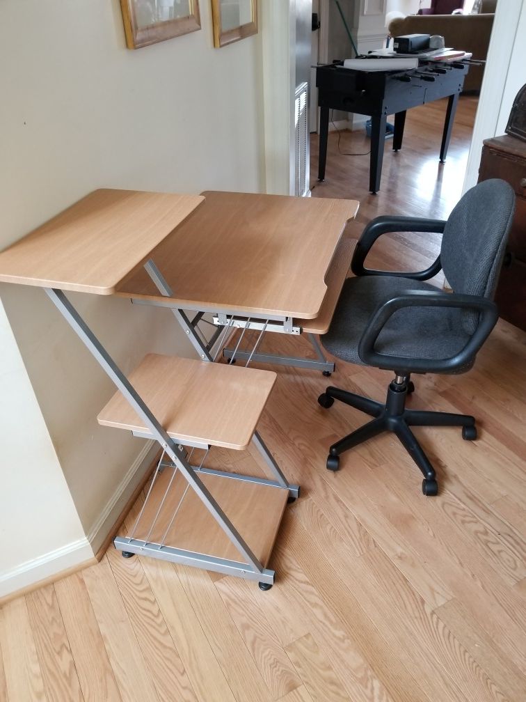 Desk chair shelving and lamp