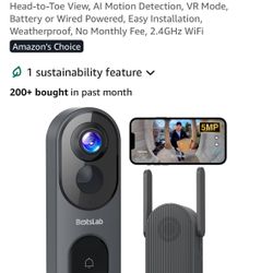 BOTSLAB 5MP Wireless Video Doorbell Camera,180° Head-to-Toe View, AI Motion Detection, VR Mode, Battery or Wired Powered, Easy Installation, Weatherpr