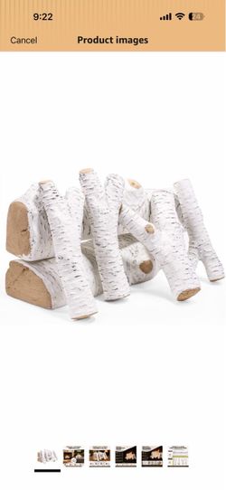 Barton 6PCS Ceramic Gas Fireplace Logs, Realistic Birch Wood Style Heat-Resistant Fake Firewood, Stackable Decorative Log Set for Indoor Outdoor Firep