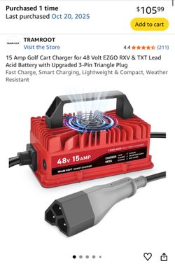 15 Amp Golf Cart Charger for 48 Volt EZGO RXV & TXT