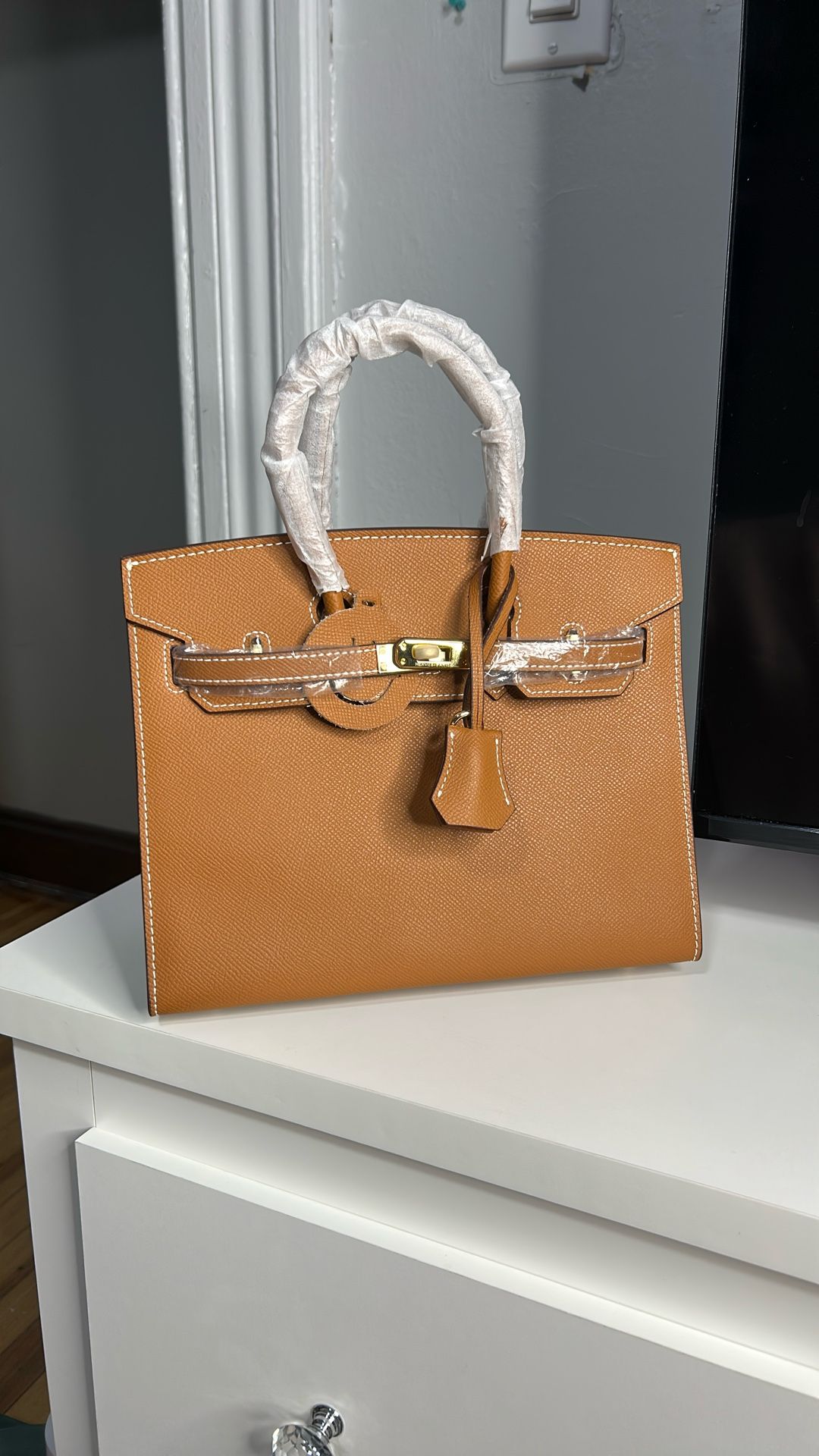 Pre-Owned Hermes Birkin Handbag Brown Epsom with Palladium Hardware