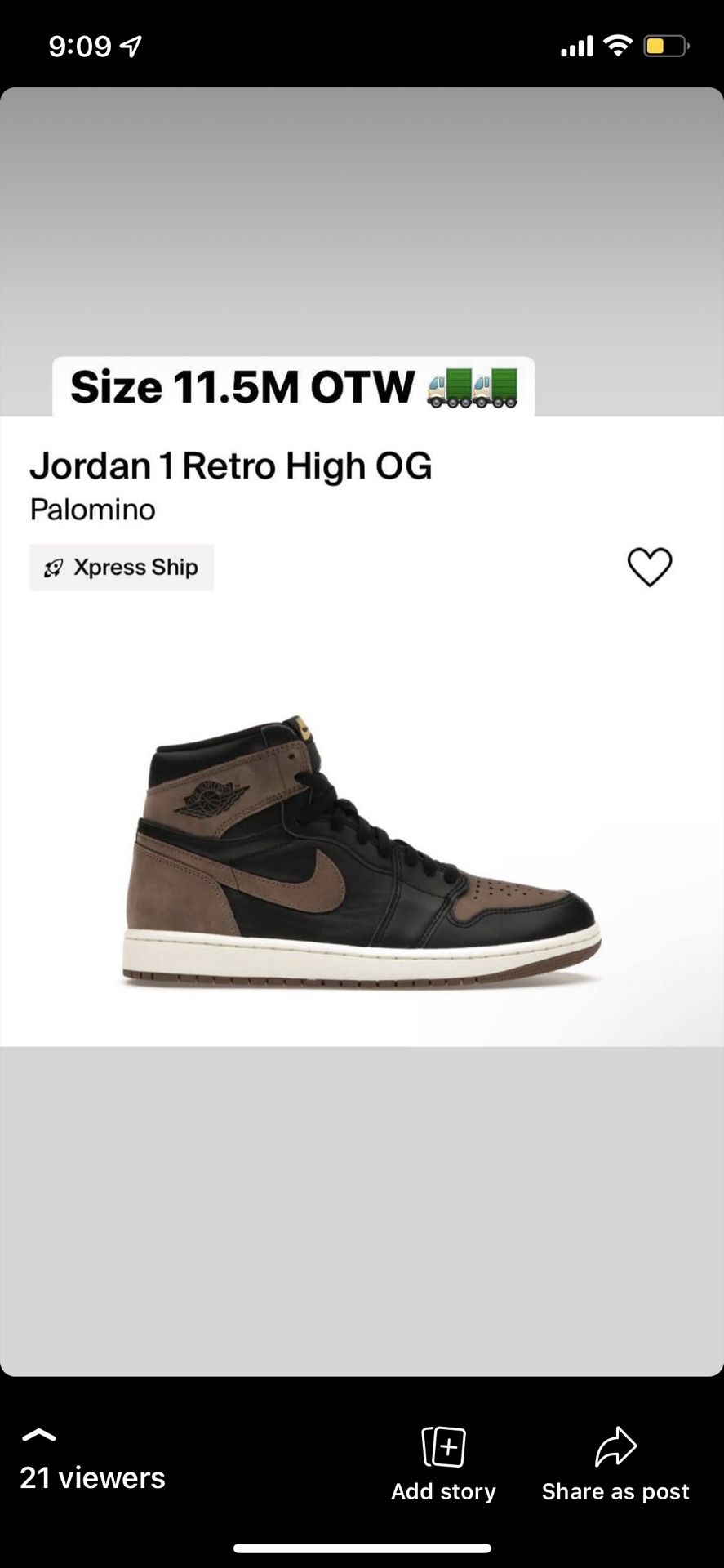 Air Jordan 1 High Palomino Size 11.5M