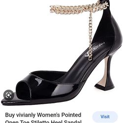 vivianly Women's Pointed Open Toe Stiletto Heel Sandals Ankle Strap Chains Buckle Dress Party

9