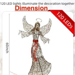 🥨5FT Outdoor Angel Christmas Decoration - HOYECHI Outside Christmas Decor Rattan Angels with 120 LED Lights, Elegant Winged Holiday Figure 